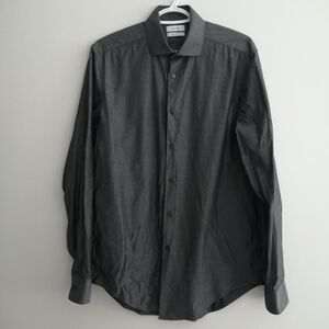 Calvin Klein Slim Fit Dress Shirt Gray Dot Print 15.5 34/35